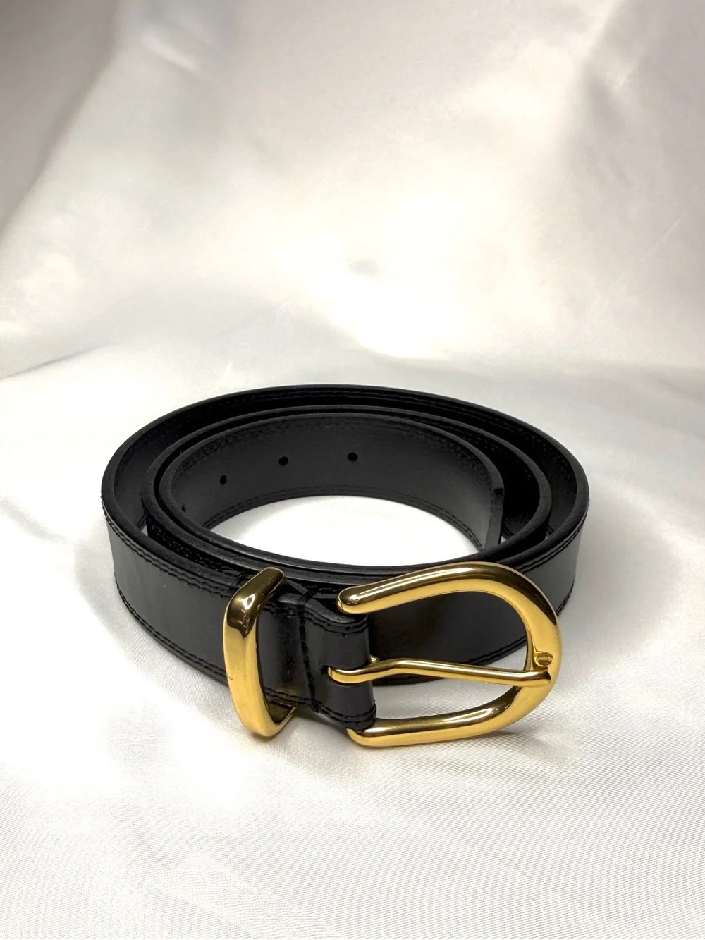 Quince Allegra European Leather Belt Black Gold Buckle French Nappa Size L